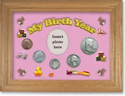 1948 My Birth Year Coin Gift Set with a pink background and wheat frame THUMBNAIL