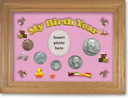 1949 My Birth Year Coin Gift Set with a pink background and wheat frame MAIN