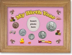 1949 My Birth Year Coin Gift Set with a pink background and wheat frame THUMBNAIL