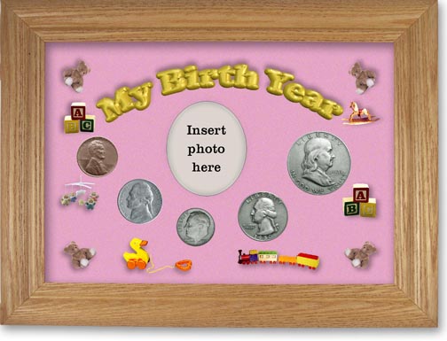 1950 My Birth Year Coin Gift Set with a pink background and wheat frame MAIN