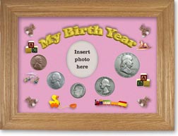 1952 My Birth Year Coin Gift Set with a pink background and wheat frame THUMBNAIL