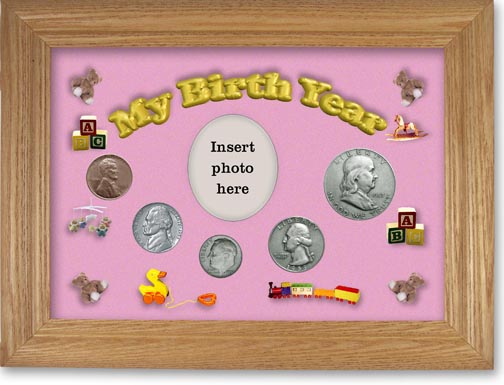 1953 My Birth Year Coin Gift Set with a pink background and wheat frame LARGE