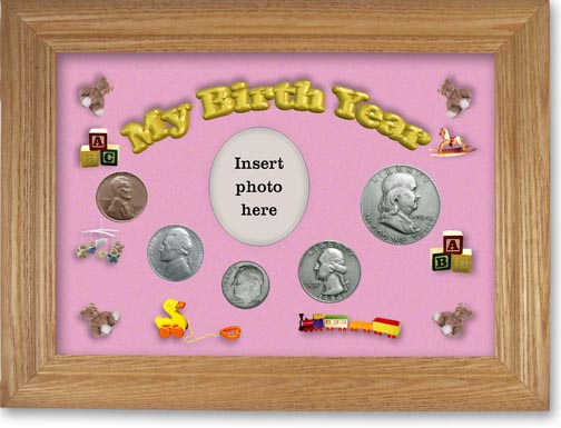 1954 My Birth Year Coin Gift Set with a pink background and wheat frame MAIN