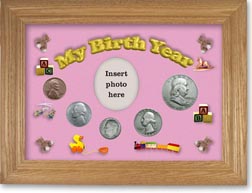 1954 My Birth Year Coin Gift Set with a pink background and wheat frame THUMBNAIL
