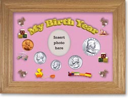 1957 My Birth Year Coin Gift Set with a pink background and wheat frame THUMBNAIL
