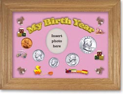 1962 My Birth Year Coin Gift Set with a pink background and wheat frame THUMBNAIL