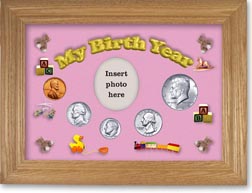 1964 My Birth Year Coin Gift Set with a pink background and wheat frame THUMBNAIL