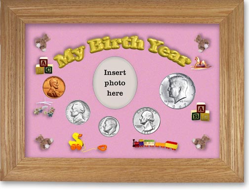 1967 My Birth Year Coin Gift Set with a pink background and wheat frame LARGE
