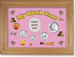 1967 My Birth Year Coin Gift Set with a pink background and wheat frame THUMBNAIL