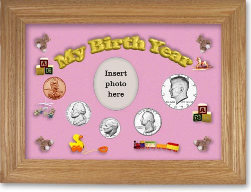 1973 My Birth Year Coin Gift Set with a pink background and wheat frame MAIN