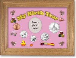 1975 My Birth Year Coin Gift Set with a pink background and wheat frame THUMBNAIL