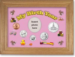1976 My Birth Year Coin Gift Set with a pink background and wheat frame THUMBNAIL