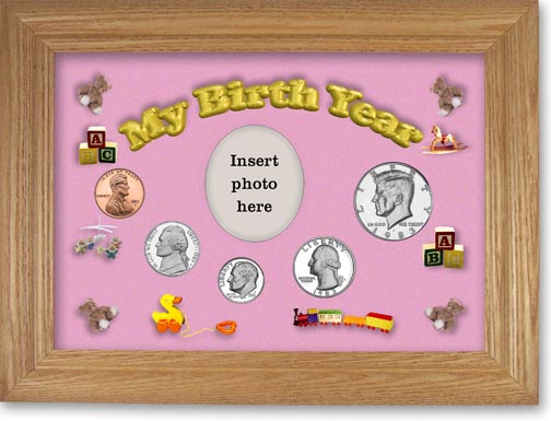 1983 My Birth Year Coin Gift Set with a pink background and wheat frame LARGE