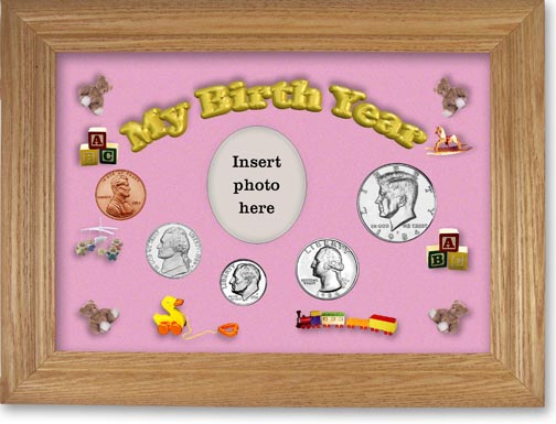1984 My Birth Year Coin Gift Set with a pink background and wheat frame LARGE