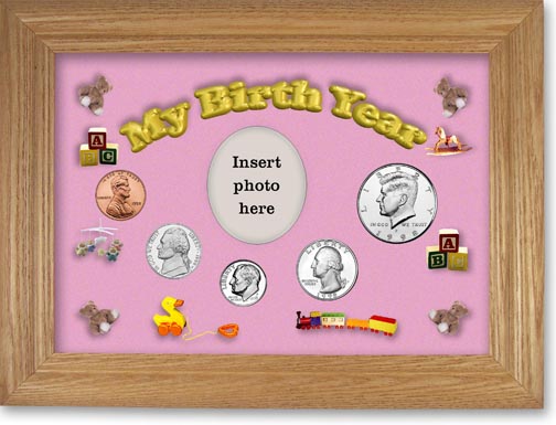 1998 My Birth Year Coin Gift Set with a pink background and wheat frame LARGE
