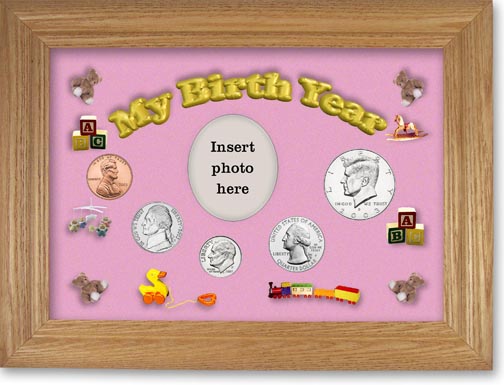 2003 My Birth Year Coin Gift Set with a pink background and wheat frame LARGE
