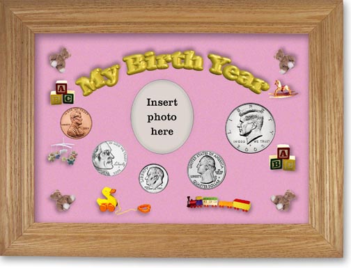 2005 My Birth Year Coin Gift Set with a pink background and wheat frame MAIN
