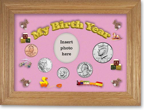 2019 My Birth Year Coin Gift Set with a pink background and wheat frame MAIN