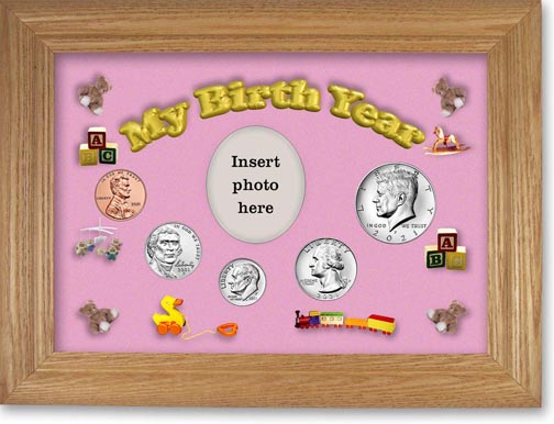 2021 My Birth Year Coin Gift Set with a pink background and wheat frame LARGE