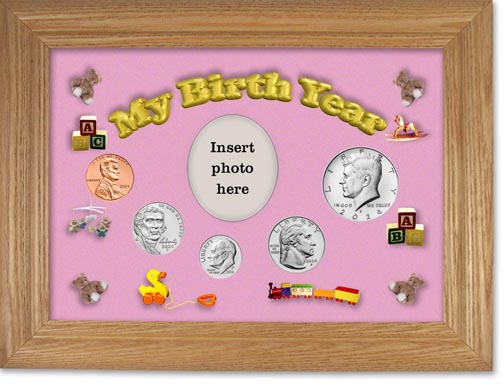 2024 My Birth Year Coin Gift Set with a pink background and wheat frame LARGE