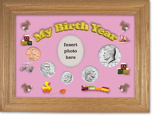 2025 My Birth Year Coin Gift Set with a pink background and wheat frame MAIN