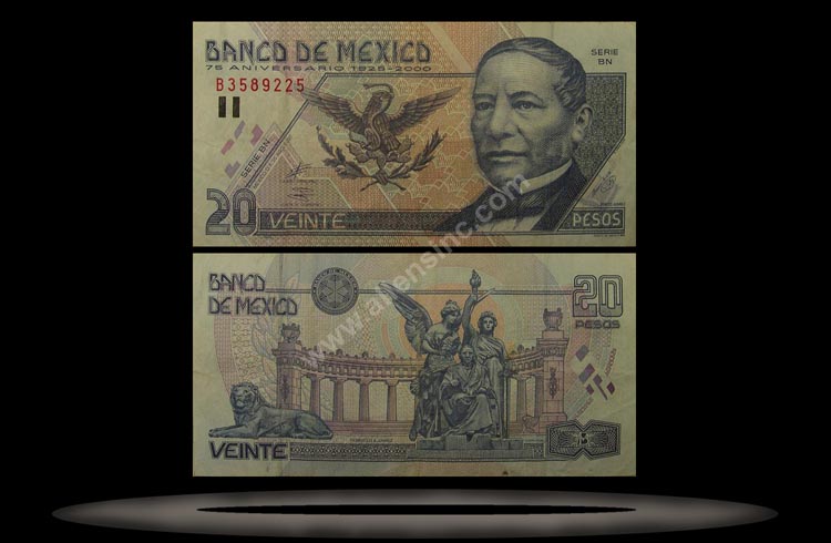 Mexico Banknote, 20 Pesos, 25.8.2000, P#111 MAIN