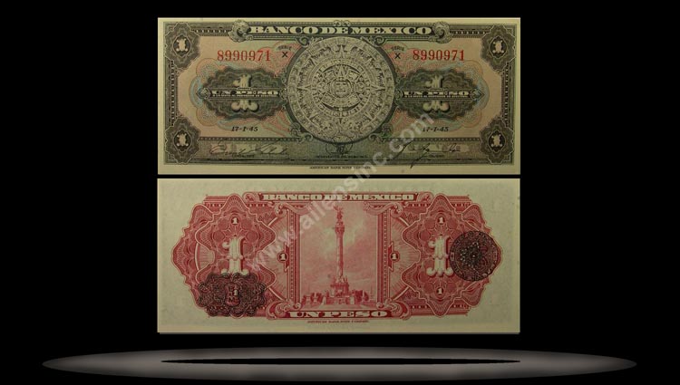 Mexico Banknote, 1 Peso, 17.1.1945, P#38c MAIN