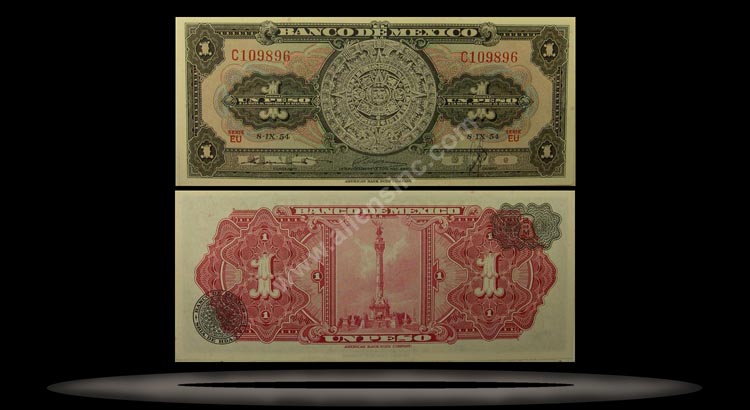 Mexico Banknote, 1 Peso, 8.9.1954, P#56b MAIN