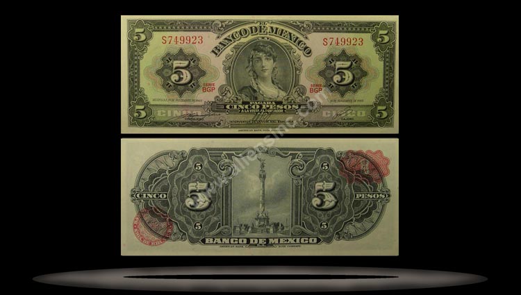 Mexico Banknote, 5 Pesos, 8.11.1961, P#60g MAIN