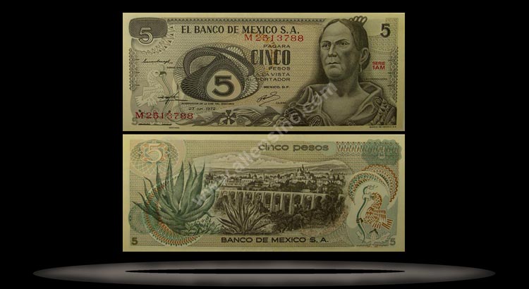 Mexico Banknote, 5 Pesos, 27.10.1971, P#62b MAIN