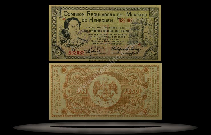 Comision Reguladora del Mercado de Henequen, Mexico Banknote, 1 Peso, 20.11.1914, P#1122b MAIN