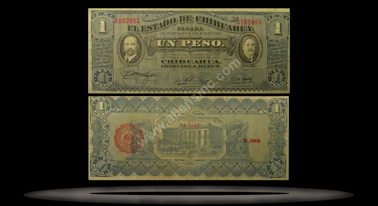 El Estado de Chihuahua (Revolutionary), Mexico Banknote, 1 Peso, 1.4.1915, P#529c MAIN