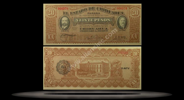 El Estado de Chihuahua (Revolutionary), Mexico Banknote, 20 Pesos, 1.7.1915, P#537b MAIN