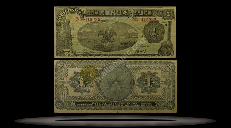 Gobierno Provisional de Mexico, Mexico City (Revolutionary), Mexico Banknote, 1 Peso, 1.5.1916, P#709 MAIN