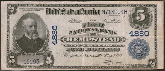 First National Bank of Hempstead, New York, Charter 4880 LARGE