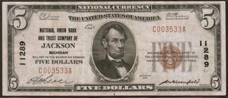 National Union Bank & Trust Company of Jackson, Michigan, Charter 11289 LARGE