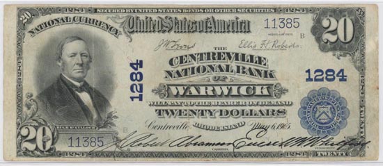 Centreville National Bank of Warwick, Rhode Island, Charter 1284 LARGE