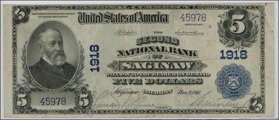 Second National Bank of Saginaw, Michigan, Charter 1918 LARGE