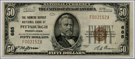 Farmers Deposit National Bank of Pittsburgh, Pennsylvania, Charter 685 LARGE
