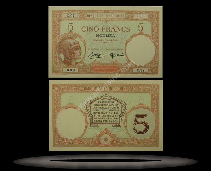 New Caledonia Banknote, 5 Francs, ND (ca 1926), P#36b MAIN
