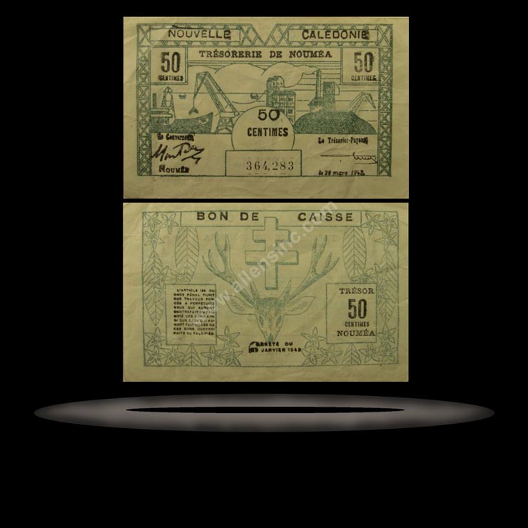 New Caledonia Banknote, 50 Centimes, 29.3.1943, P#54 MAIN