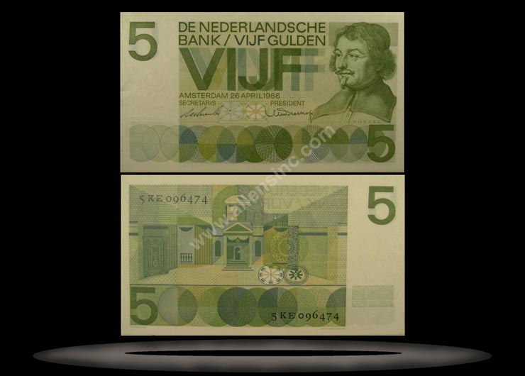 Netherlands Banknote, 5 Gulden, 26.4.1966, P#90a MAIN