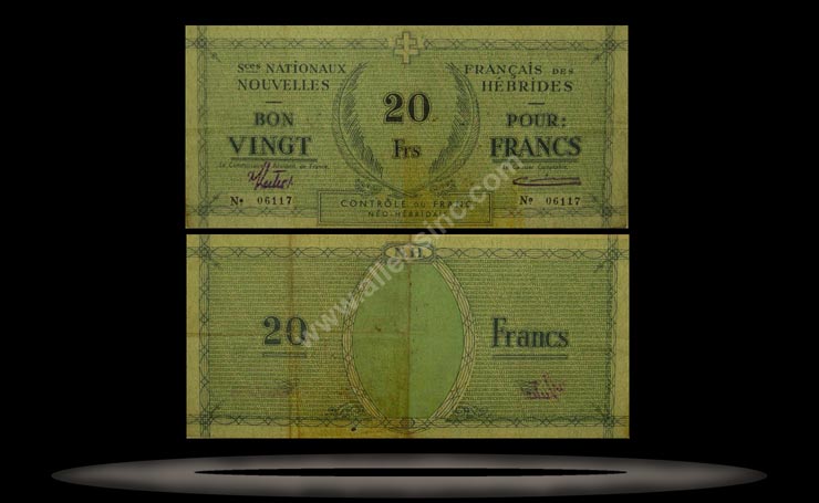 New Hebrides Banknote, 20 Francs, ND (1943), P#2 MAIN