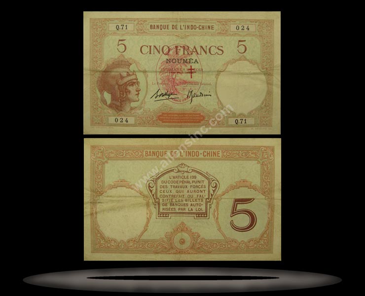 New Hebrides Banknote, 5 Francs, ND (1941), P#4b MAIN