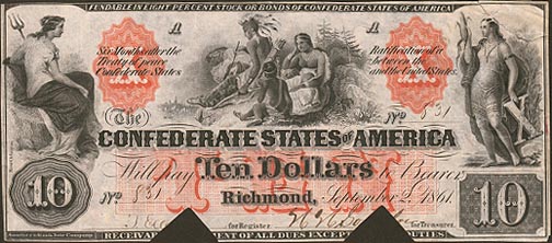 Confederate States of America $10 Note, 9/2/1861, Cat# 22-150 MAIN