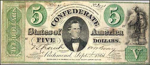 Confederate States of America $5 Note, 9/2/1861, Cat# 33-254Ab MAIN