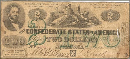 Confederate States of America $2 Note, 6/2/1862, Cat# 43-338 MAIN