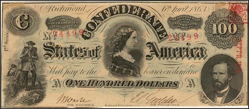 Confederate States of America $100 Note, 4/6/1863, Cat# 56-403/5 MAIN