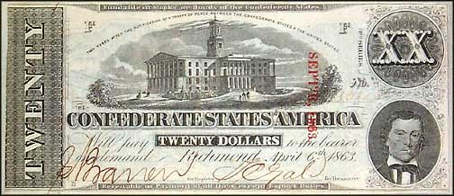 Confederate States of America $20 Note, 4/6/1863, Cat# 58-424/3 MAIN
