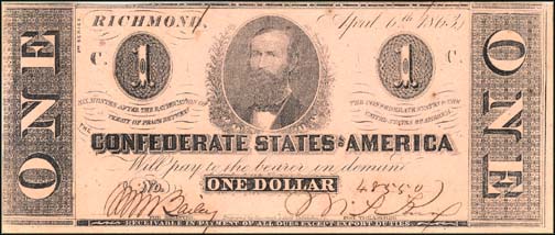 Confederate States of America $1 Note, 4/6/1863, Cat# 62-474 MAIN
